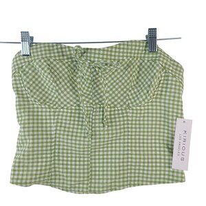 NWT Kirious Green & White Gingham Smocked Tube Top Women's Sz M